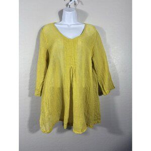 Flax 100% Linen Yellow Oversized Pullover Tunic Shirt Size Large Lagenlook